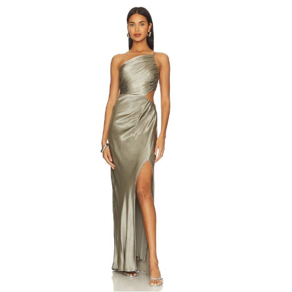 NWT- Shona Joy La Lune Asymmetrical Gathered Maxi Dress in Sage
